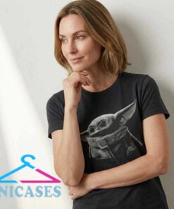 Star Wars Grogu Greyscale Portrait Baby Yoda Black Tee Star Wars Grogu Greyscale Portrait Baby Yoda Black Tee