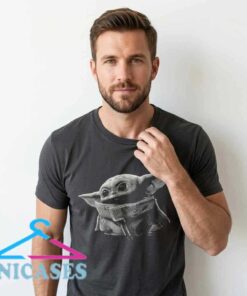 Star Wars Grogu Greyscale Portrait Baby Yoda Black Tee Star Wars Grogu Greyscale Portrait Baby Yoda Black Tee