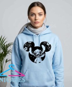 Stitch Hawaiian hibiscus Mickey ear design hoodie, black cotton graphic shirt, tropical island inspired design, unisex short sleeve style, sizes S to 2XL, Inicases apparel