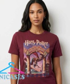 Vintage Harry Potter Sorcerer's Stone graphic shirt featuring retro wizard inspired artwork on soft cotton. Magical fantasy tee for Harry Potter fans, collectors, and everyday casual wear.