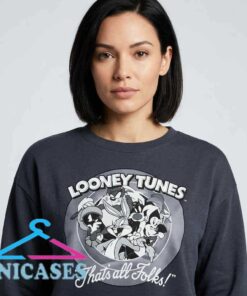 Retro Looney Tunes character circle graphic cotton shirt featuring classic cartoon favorites in a vintage inspired design. Soft casual tee for everyday wear, fans, collectors, and nostalgic cartoon style.
