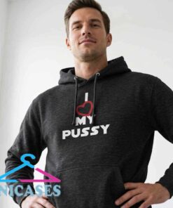 I Heart My Pussy dark gray graphic short sleeve shirt with a bold humorous slogan, cotton fabric, casual streetwear style, and sizes S to 2XL.
