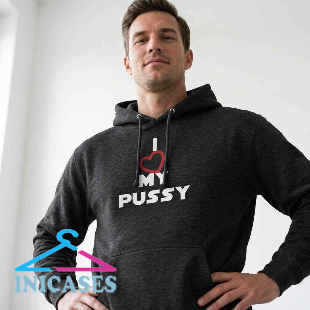 I Heart My Pussy Dark Gray Hoodie I Heart My Pussy dark gray graphic short sleeve shirt with a bold humorous slogan, cotton fabric, casual streetwear style, and sizes S to 2XL.