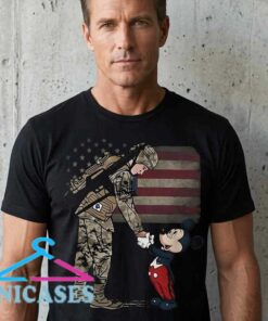 American Soldier Shaking Hands with Mickey Mouse T-Shirt