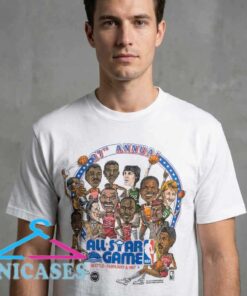 Vintage 80s NBA All Star Game Graphic T Shirt featuring a retro basketball inspired design on soft cotton, perfect for basketball fans, sports apparel collectors, and classic game day fashion.