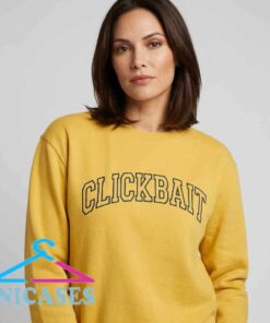 Yellow Clickbait Fanjoy style graphic shirt with bold print, cotton fabric, casual streetwear design, short sleeve fit, and sizes S to 2XL.