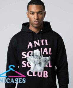 ASSC Valentine's Day Angels Black Hoodie with romantic angel graphic design, cotton casual streetwear apparel for men and women, available in black, white, and other colors.