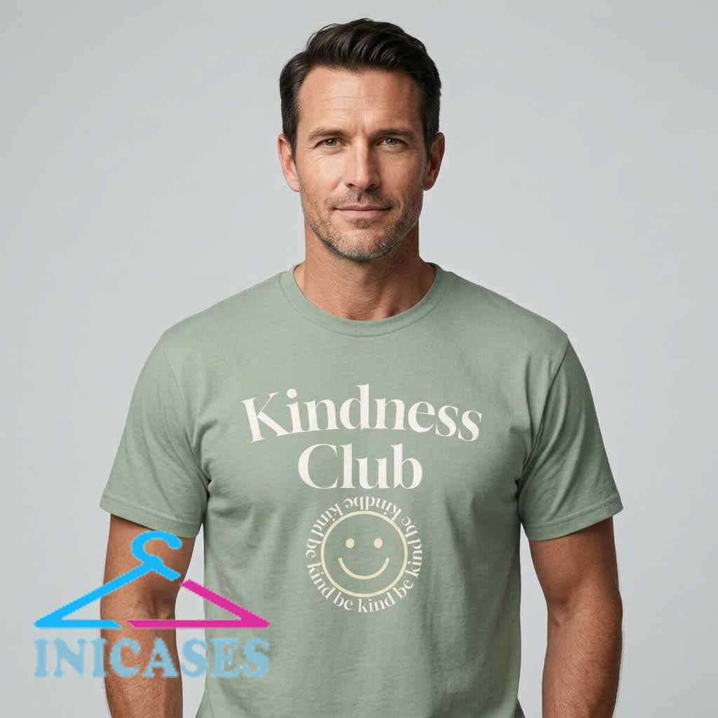 Aesthetic Sage Green Kindness Club Smiley Tee Shirt Kindness Club Smiley sage green tee shirt, positive message graphic top, aesthetic smiley face apparel, cotton short sleeve shirt for casual outfits and everyday streetwear