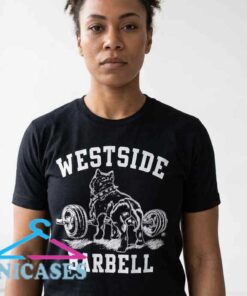 Westside Barbell t shirt featuring strength training gym graphic, powerlifting culture apparel, hardcore fitness tee, iconic barbell logo style, unisex workout streetwear