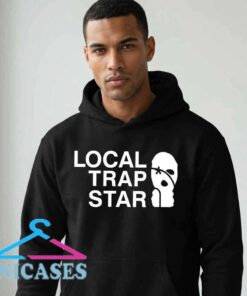 Local Trap Star black balaclava hoodie featuring edgy urban streetwear design, trap-inspired fashion, cotton casual apparel, bold black styling, and contemporary citywear for everyday outfits.