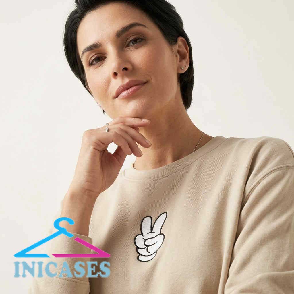 Mickey Mouse Peace Sweatshirt Mickey Mouse Peace sweatshirt, classic cartoon graphic apparel, peace symbol design, cotton short sleeve top for Disney fans, casual streetwear and everyday outfits