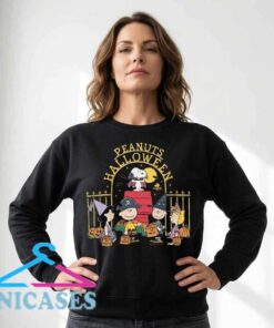 Peanuts Trick or Treat Snoopy Charlie Brown Halloween sweatshirt, spooky cartoon graphic apparel, festive cotton top for Halloween parties and casual autumn outfits