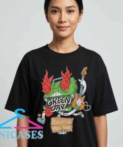 Green Day Revolution Radio shirt featuring punk rock band album artwork style, alternative rock music graphic tee, concert merch inspired design, 2016 album fan apparel